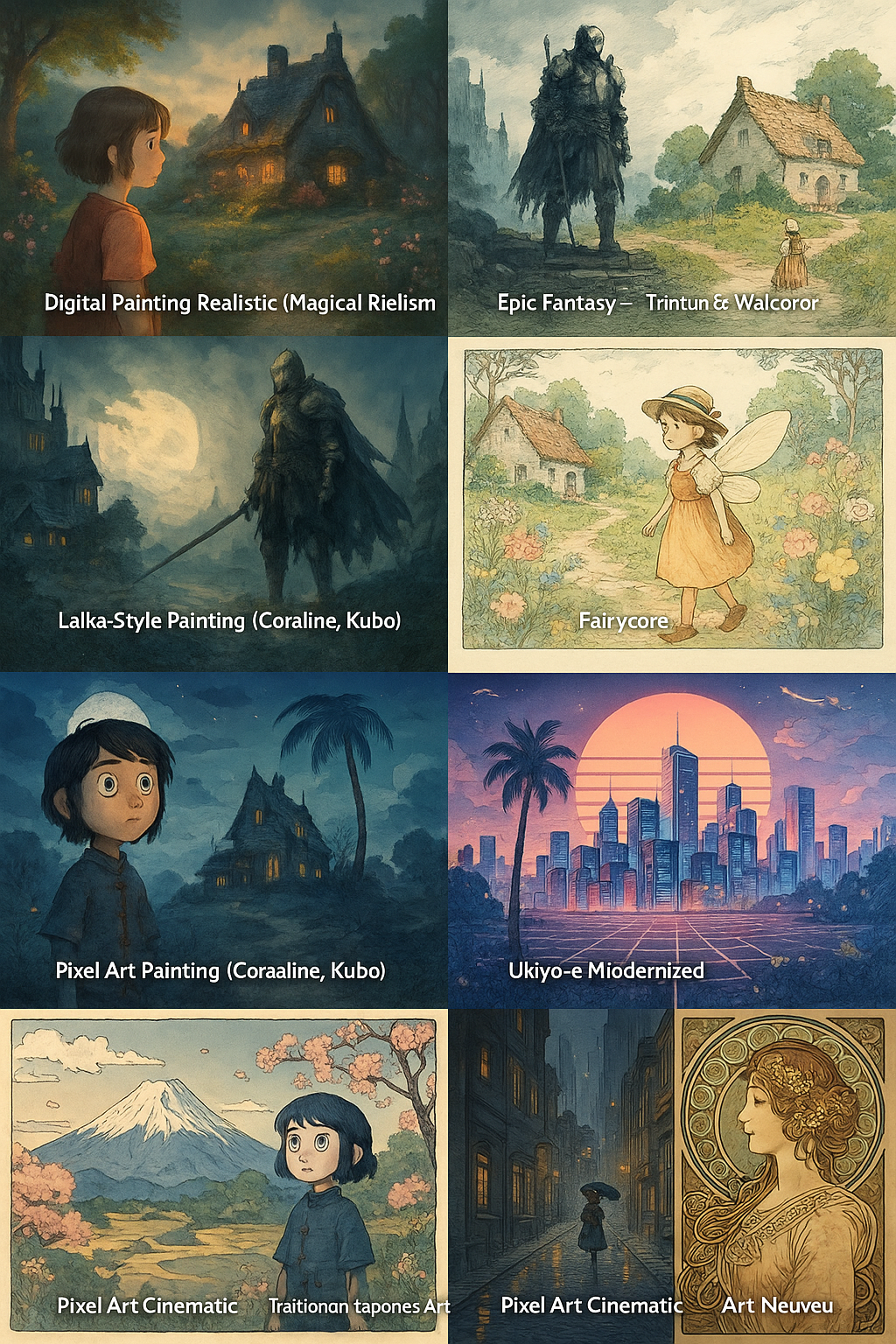 Comparação de estilos de imagem gerados no ComfyUI a partir de uma foto